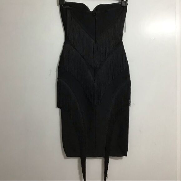 ATHINA Black Bandage Strapless Fringe Mini Dress New Size Small - Picture 2 of 9